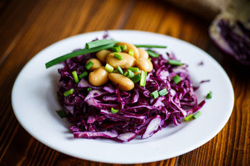 fresh salad of red cabbage with boiled beans