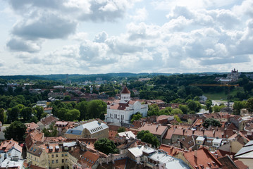 Fototapeta na wymiar Vilnius panoramic view of Vilnius and Orthodox church of the holy mother of God from Vilnius University bell tower, Lithuania.