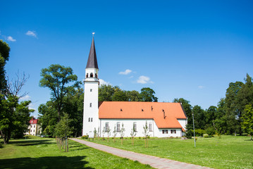 Sigulda Evangelic Lutheran Church, a church of Sigulda town on summer sunny day, Latvia.