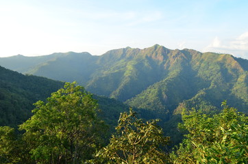 Naklejka premium Beautiful summer landscape in the mountains. Sunrise