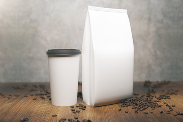 White coffee package and cup