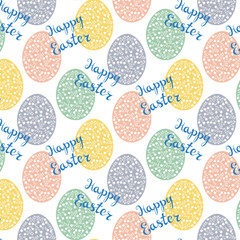Seamless pattern with easter eggs and lettering.