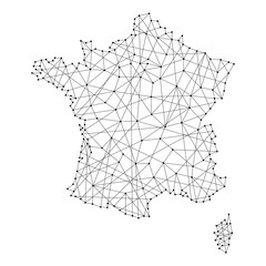 Map of France from polygonal black lines and dots of vector illustration