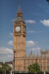 Fototapeta na wymiar Elizabeth Tower at the north end of the Palace of Westminster in London, also known as Big Ben, is the nickname for the Great Bell of the clock.