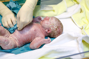 Newborn child seconds and minutes after birth.