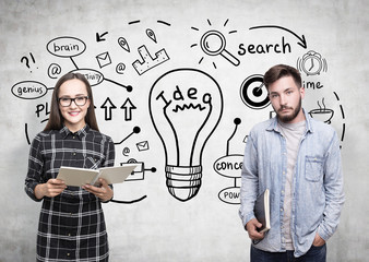 Woman in glasses and a man, business idea