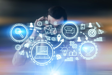 Bearded man drawing trophy sketch