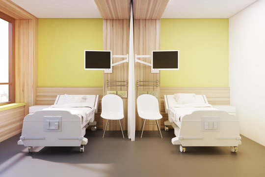 Ward with two beds, yellow, toned