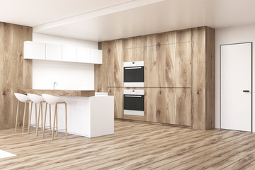 Wooden kitchen with counters, floor