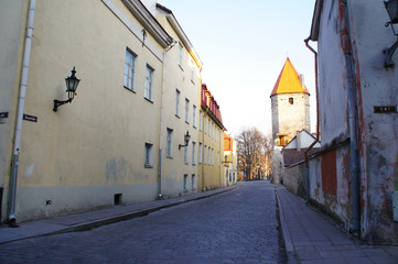 Fototapeta na wymiar Street of old city of Tallin, Estonia 