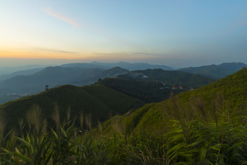 view of tropical forest landscape sunset