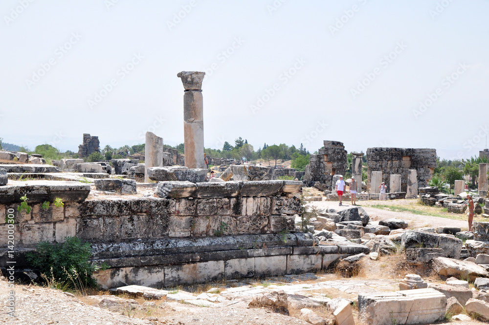 Wall mural pamukkale old construction in asia turkey the column and the roman temple