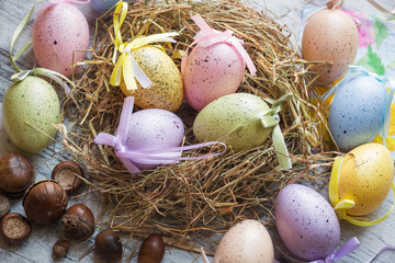 Easter eggs on the table.
