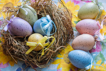 Easter eggs on the table.