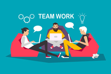 Modern creative teamwork. Flat vector illustration