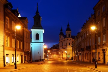 Fototapeta na wymiar Night view at Freta street on old town in Warsaw, Poland