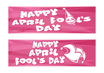 Happy April Fools Day. Set pink banners for April 1. Vector illustration