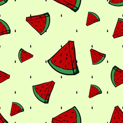 Seamless pattern background with watermelon.Hand drawn Doodle style.vector illustration
