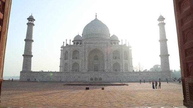 Taj Mahal front view, with wooden doors aside.