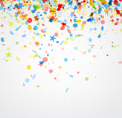 Festive background with colorful confetti.