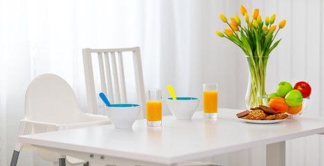 Table for breakfast of children.