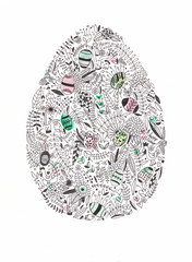 Happy Easter greeting card. Easter egg with traditional ornaments