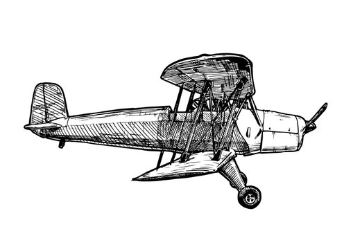 Vector drawing of airplane stylized as engraving