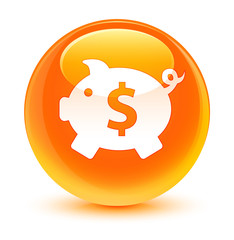 Piggy bank dollar sign icon glassy orange round button