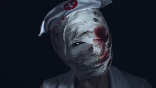 4k Horror Nurse Zombie Head Shaking Creepy