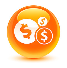 Finances dollar sign icon glassy orange round button