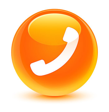Phone icon glassy orange round button