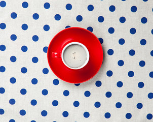 photo of cup of coffee on the white dotted background in pop art style