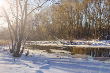 The Yauza River on a sunny winter day.