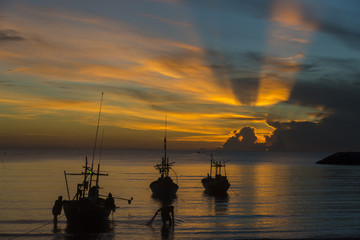 fishing boat with sunrise, Hua Hin, Thailand