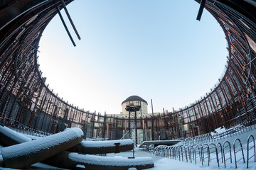 Winter photo of remnant of construction of the abandoned unfinished power plant