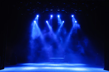 Free stage with lights, lighting devices.