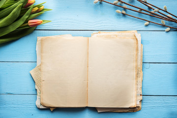 Wooden easter background with blank space for text