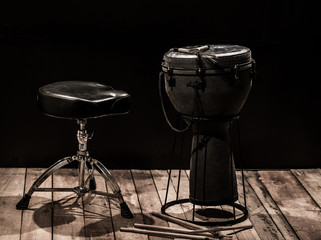 Fototapeta na wymiar musical percussion instruments on black background