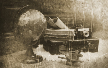 Photo with aged effect Vintage Traveller items