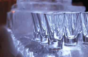 Wine glasses on the table served for the reception in the restau