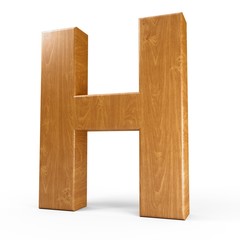 3d Rendering wood material letter H isolated white background