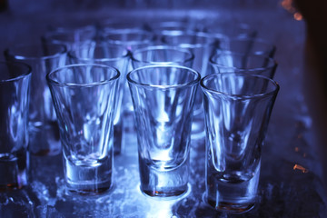 Glass wine glasses on the table served in the restaurant