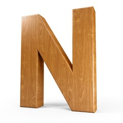 3d Rendering wood material letter N isolated white background