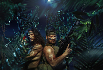 Two strong soldiers in the rain forest