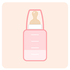 Baby bottle icon. Bottle in soft colors. Bottle with a pacifier for feeding a newborn. Vector illustration.