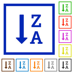 Alphabetically descending ordered list flat framed icons
