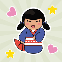 kokeshi doll cute hearts background vector illustration eps 10