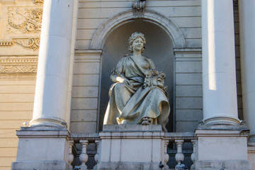 Sightseeing places and sculptures in the old part of city Lviv, Ukraine