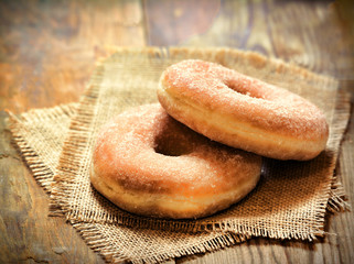 Donuts on the wooden table