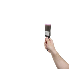 Hand Holding a Narrow Paintbrush with Clipping Path
